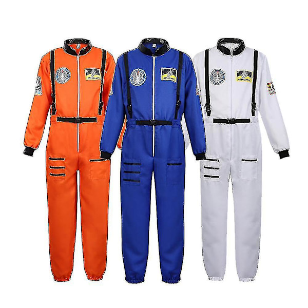 Astronaut kostym rymddräkt för vuxna Cosplay kostymer Dragkedja Halloween kostym par flyg jumpsuit Plus storlek Uniform Blue For Men XXXL