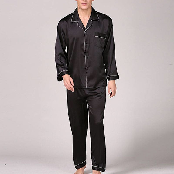 Miesten pyjamasetti, pitkähihaiset yövaatteet, loungewear Black 3XL