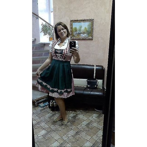 Hög kvalitet traditionell tysk pläd Dirndl klänning Oktoberfest kostym outfit för vuxna kvinnor Halloween fancy party Style1 Green L