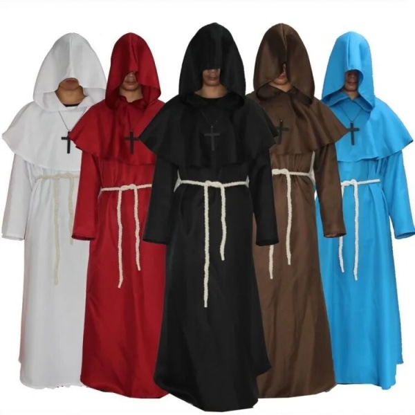 Middelalderlig broder munk hætte renæssance præst kostume Halloween Cosplay V Blue 2XL