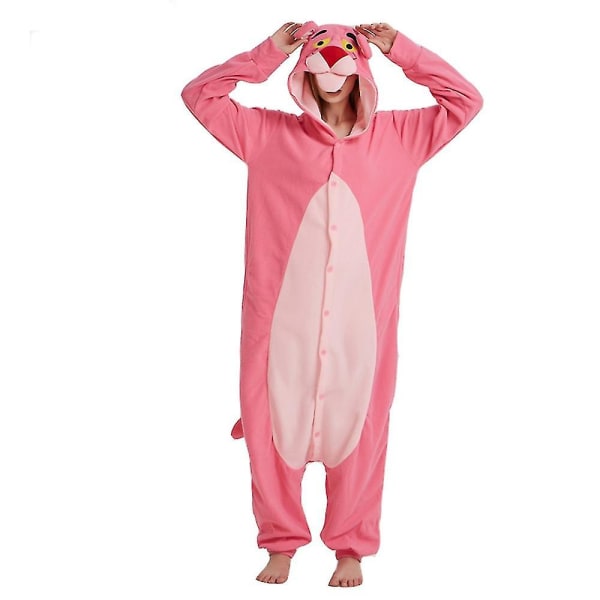 Vuxna Pyjamas i ett stycke, Animal Kigurumi Onesie För män Kvinnor Helkroppspyjamas Tecknad Pink Panther Pyjamas Cosplay kostym W V S