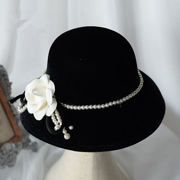 Dam Camellia Pearl Hat Vinter Dam Vintage Elegant Flower Top Hat V