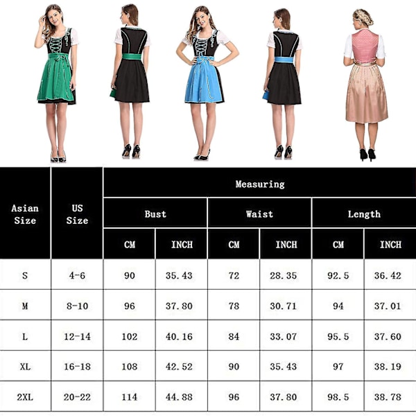 Nopea toimitus, saksalainen perinteinen Dirndl-mekko naisille, Oktoberfest, baijerilainen oluttyttöasu 2023 Uusi Red M