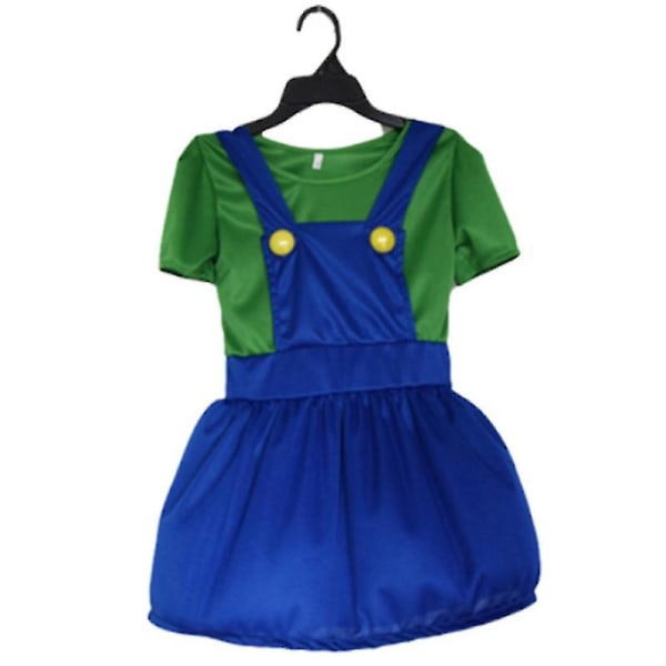 uper Mario Luigi Cosplay Kostym Vuxna Barn Fancy Dress Outfit Kläder Luigi Green Girl S