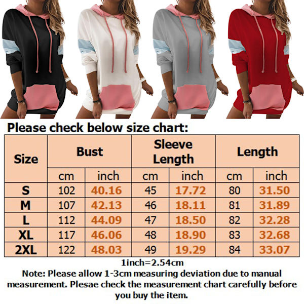 Kvinde Hættetrøje Lommekjole Langærmet Løs Pullover V White XL