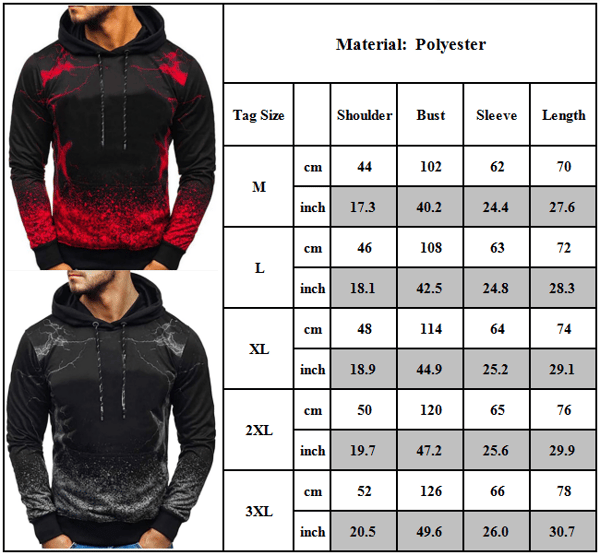 Herr långärmade huvtröjor Gradient Sweater Jumper Pullover Toppar W Red XL