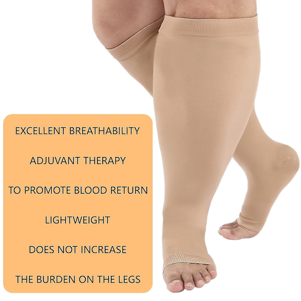 Kompressionsstrømper til mænd og kvinder, Plus Size kompressionsstrømper med bred læg, høje knæstrømper til flyrejser skin 4XL