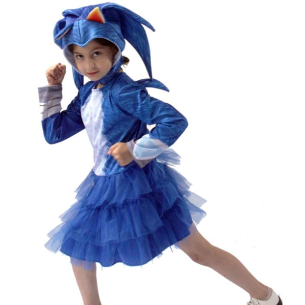 Sonic The Hedgehog Cosplay kostymkläder för barn, pojkar, flickor - Klänning+huva 7-8 år = EU 122-128