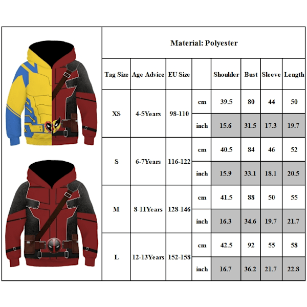 Deadpool og Wolverine Hoodie Cosplay Kostume Skjorte til Mænd Kvinder Børn 3D Nyhed Hooded Sweatshirt Top Rød-Gul V. Red-Yellow S