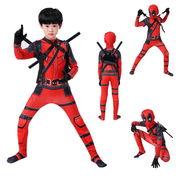 Barn Cosplay Deadpool Kostyme Bodysuit Barn Festantrekk 140