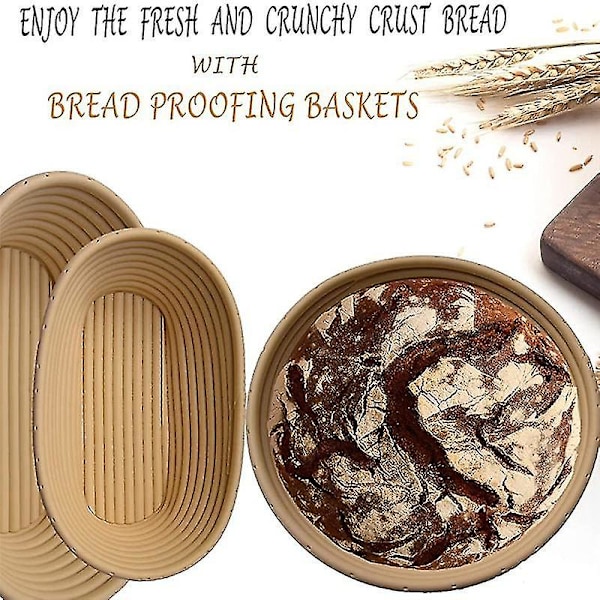 Brødhevekurv Sett med 2 med Kit - Rund og Oval Brødform - Brødkniv - DeigskrapeBY