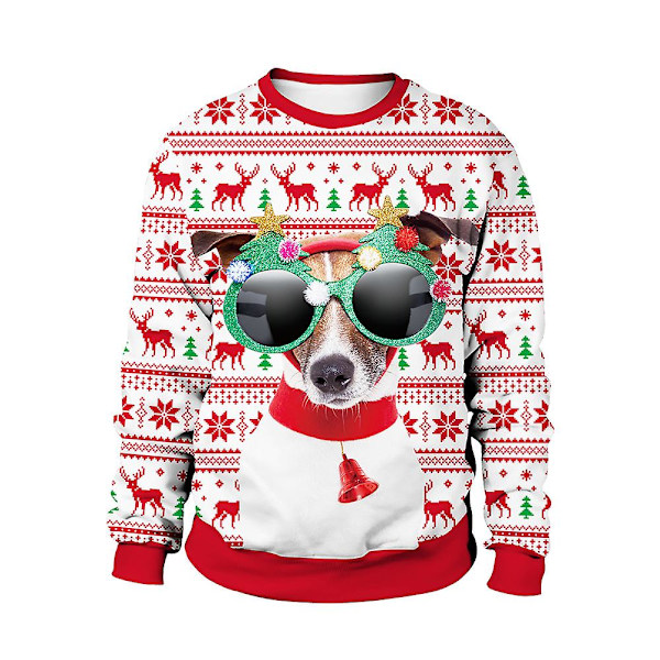 Joulupaita Talvi Syksy Crew Neck Toppar Sweatshirt ed Ren Santa Painettu W Dog M
