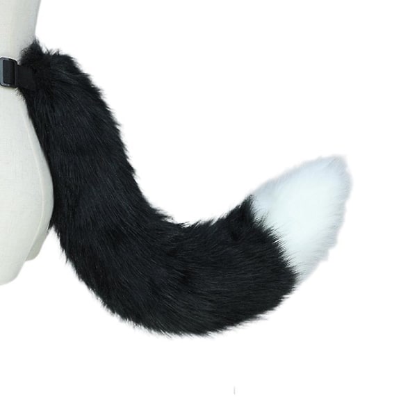 Flexible Faux Fur Cat Costume Tail Cosplay Halloween Christmas Party Costumes V Black and white
