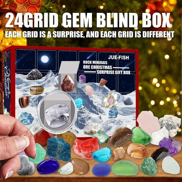 Adventskalender 2023 Rocks - Jul Adventskalender Blind Box Crystal Toy 24 Dage Nedtælling Hjem Rock Collection Ornament Børn