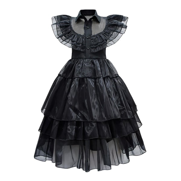 Onsdag Addams Cosplay klänning Halloween kostym för barn flickor (110 cm)