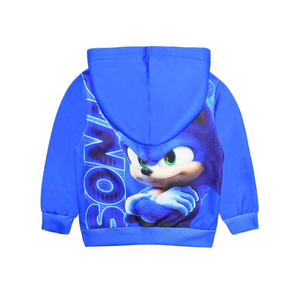 Kids Sonic Print Blue Zip Jacka Hoodie Vinter Ute Kläder Pojkar Flickor 110cm