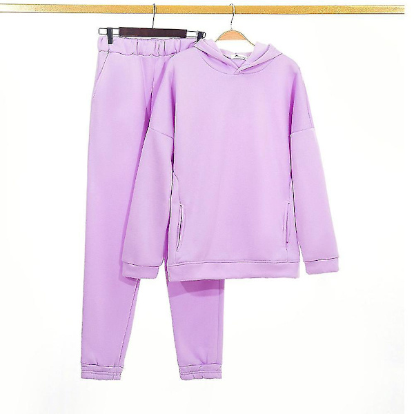 Dame Løs Treningsdress Sett Fleece Genser Bukser Casual Sport Dress V Purple M