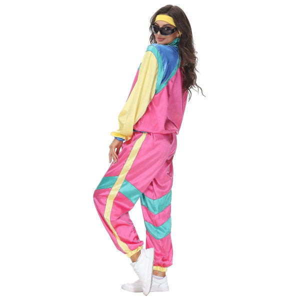 Par Hippie Kostymer Man Kvinnor Karneval Halloween Vintage Party 70-tal 80-tal Rock Disco Kläder Kostym Cosplay Outfits Pink XL