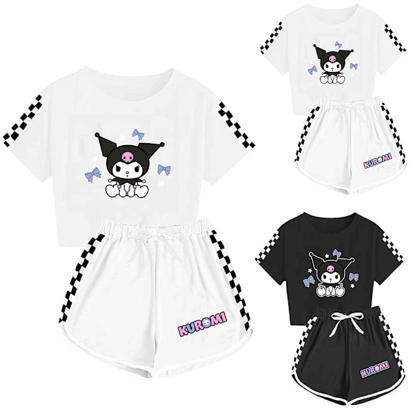 Kids Girls Cartoon Kuromi Print Kortärmad T-shirt + Shorts Pyjamas Set Pyjamas Black Black 130cm