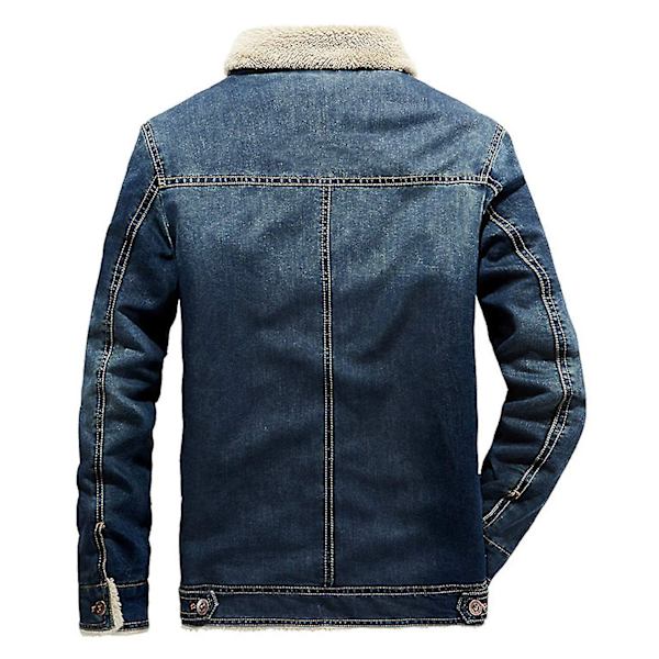 Män Vinter jeansjacka Slim Fit Fleece Casual Coat Lapel Tjock Varma ytterkläder Blue XL