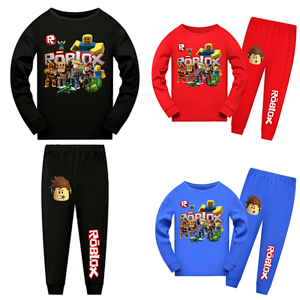 Roblox Peli Pitkähihainen Pyjamasetti Lapsille Pjs Univaatteet Yöpuvut Fanit Lahja Musta Black 140 cm