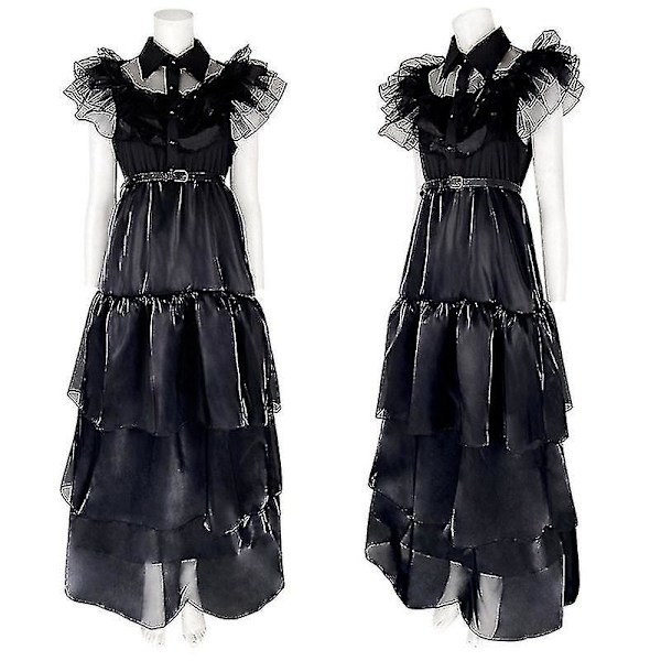 Onsdag Addams Family Comedy Cos Prom Wednesday Sort Kjole.v2 2XL