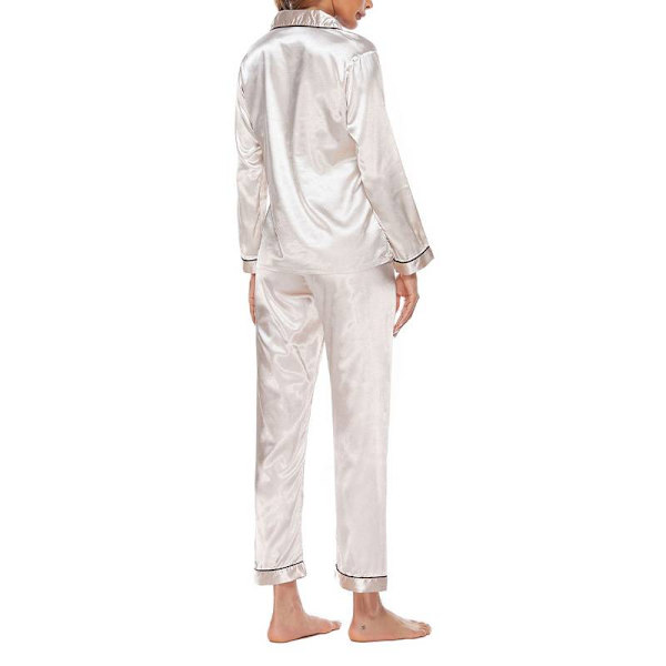 Kvinnor Solid Pyjamas Sets Sleepwear Pyjamas Button Casual Suit Champagne XXL