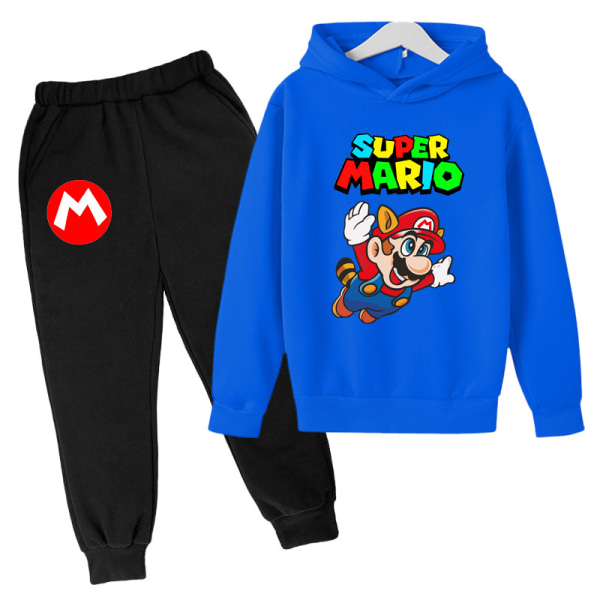 Pojkar Flickor Super Mario Hoodies Träningsoveraller Toppar+Joggingbyxor Set blue blue 160cm