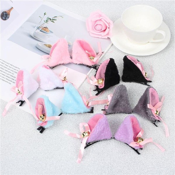 Make Up Fluffy Plush Anime Kvinnor Bell Cosplay Bow Hair V Black