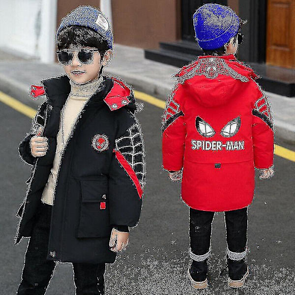 Børne Drenge Spiderman Hættejakke Vinterfrakke Parka Yderbeklædning black 110cm (3-4years)