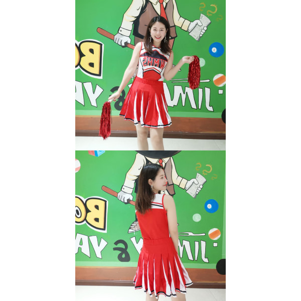 Cheerleader Costume Cheerleader Athletic Sport Uniform Fancy Dress Uniform Red XL