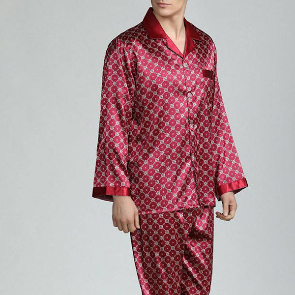 Herras Pyjamasetti T-paita ja Housut Byxor Nattkläder Kostym Pjs Tummanpunainen Dark Red L