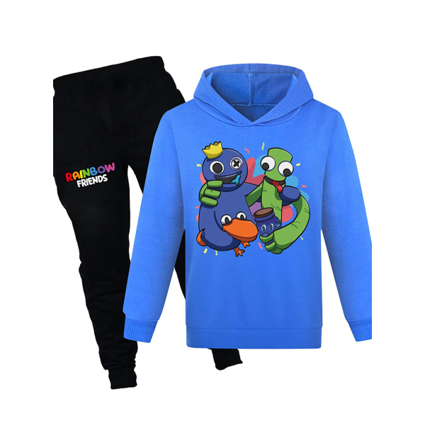 Pojkar Flickor Rainbow Friends Printed Hoodie Träningsbyxor & Byxor Set Dark Blue 160cm