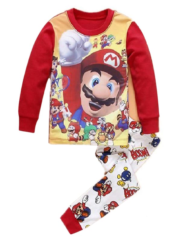 2 stk. Børnepyjamas Super Mario Langærmet Pullover Sæt Nattøj V A 130cm