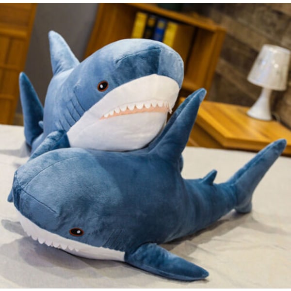 40/80 cm Haj Blød Stor Plys Legetøj Bamse Børn Julegave Blue 80cm