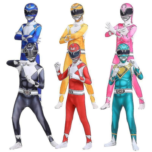 Vuxna barn Power Rangers Mighty Morphin Cosplay Jumpsuit Party Fancy Suit W Blue 130