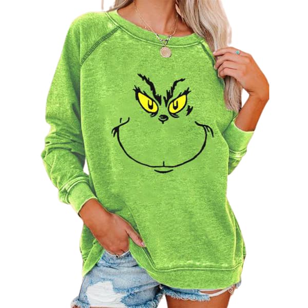 Dame Xmas Grinch Sweatshirt Langermet bluse Pullover grønn WZ green 3XL