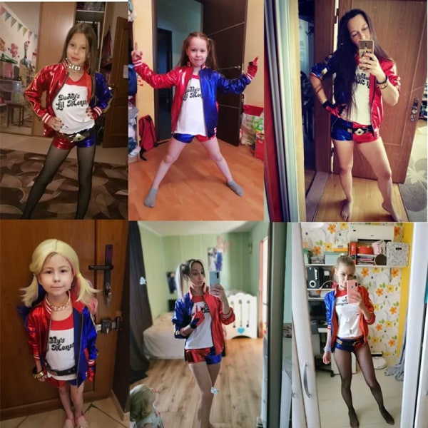 Harley Quinn Kostume Film Klovn Pigekostume Halloween Voksen Sexet Cosplay T-shirt Armbånd Pistol Hylster Tilbehør 01 S(150-155CM)
