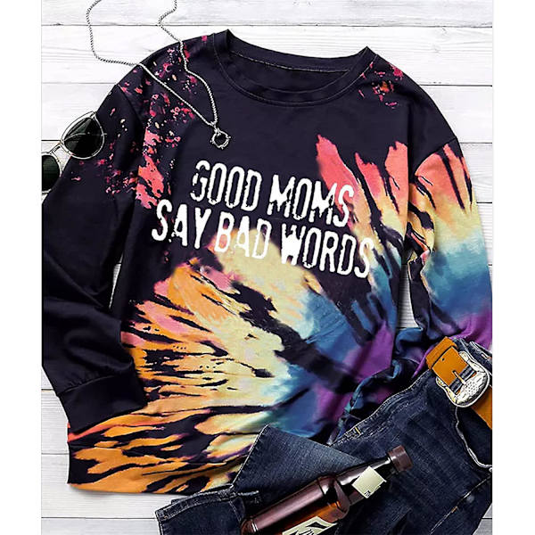 Kvinde Tie Dye Sweatshirt Casual Langærmede Toppe Print Trøje Casual Skjorte 6