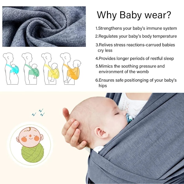 Baby - Nyfødt op til 15 kg Elastisk bæresele - Mørkegrå -