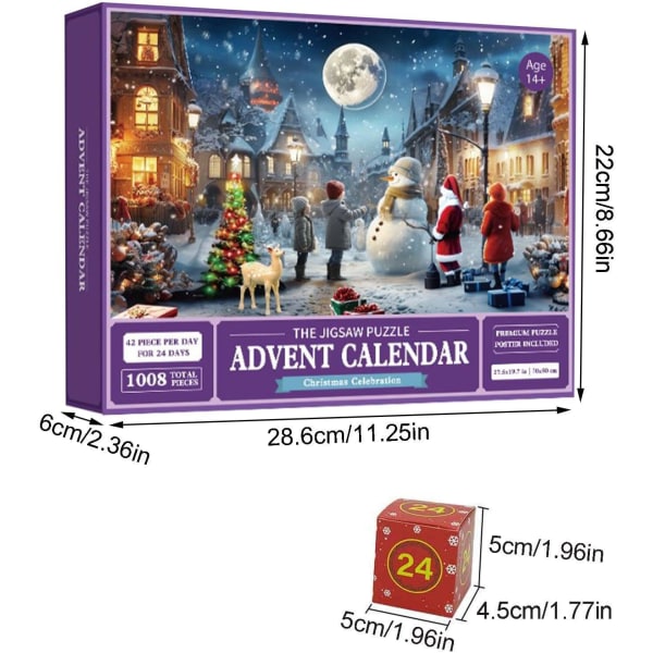 Jouluinen adventtikalenteripalapeli, adventtikalenteri 2023 palapeli, 24 osaa 1008 palan palapeli joululahjan laskeminen