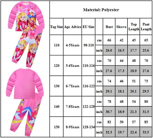 Princess Peach Kostume Barns Langærmede Bukser Sæt 140cm