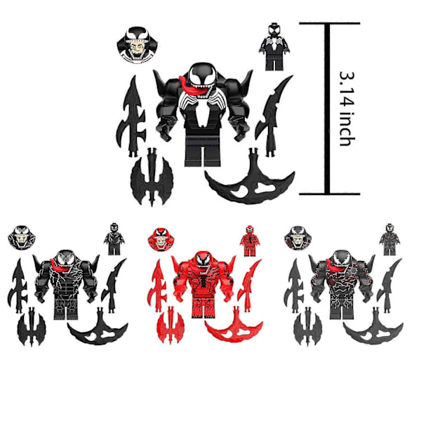 8-pak Superhelte Actionfigurer Byggeklodser Sæt 3.14 tommer Venom Minifigurer Byggelegetøj til Børn
