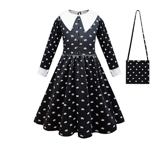 Keskiviikko Addams Cosplay-asusetti Karnevaalijuhla naamiaisasu dress and bag 120cm