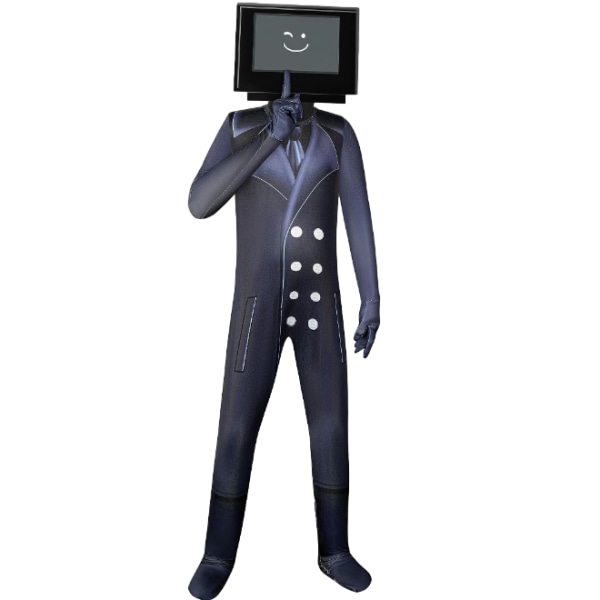 Skibidi Toalett TV Man Jumpsuit Cosplay Halloween kostyme for barn Yz Black TV Man Adults 170