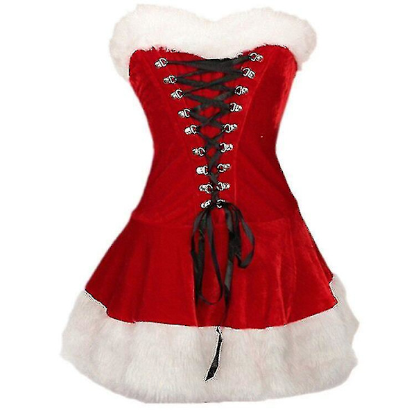 -2xl Korkealaatuinen naisten jouluasu joulujuhliin punainen samettimekko Cosplay Joulupukki asu asu pluskoko V. S