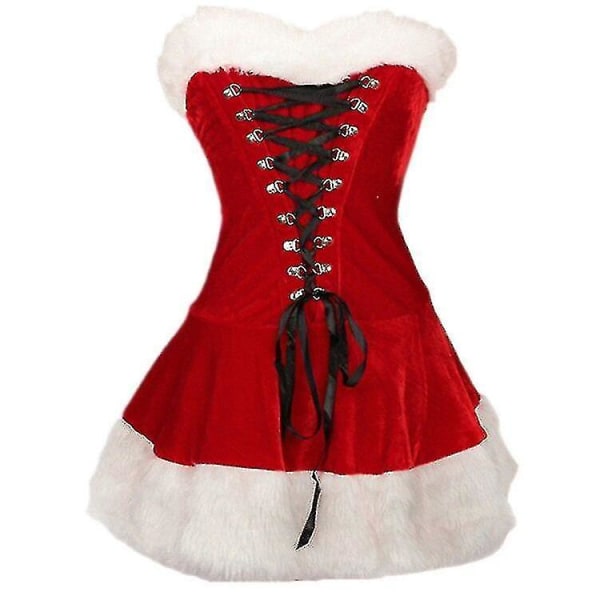 S-2xl högkvalitativ dam julkostymer kostym julfest Sexig röd sammetsklänning Cosplay jultomten kostym outfit plus storlek L
