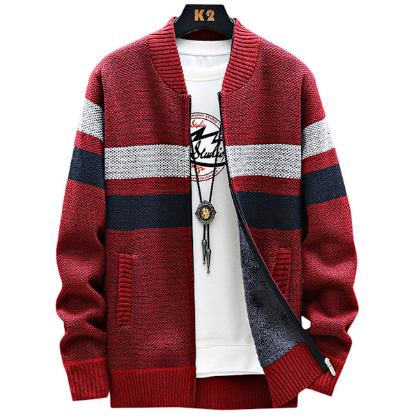 Herrtröja Kappa Randig stickad kofta Casual Jumper Ytterkläder Red 3XL