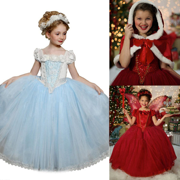 Frozen Princess Klänning med Puffy Cape Halloween kostym red 140cm
