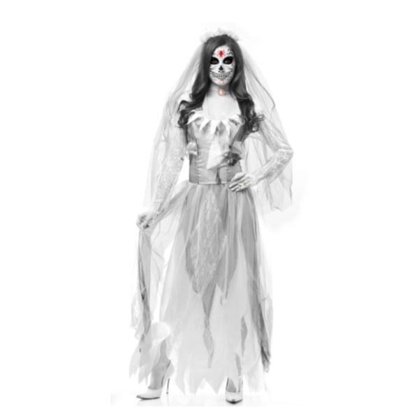 Kvinnors spökbrud Halloween Cosplay Kostym Finklänning white L